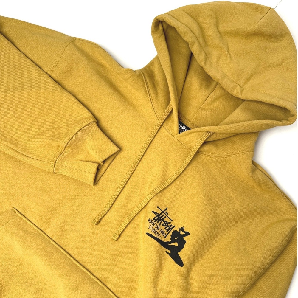 Stussy Mens Mustard Yellow When Its Time To Relax Graphic Pullover Hoodie Size M